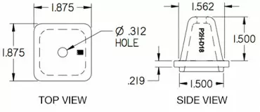 2″ Cast Steel Stacking Cap with Square Pin & Drain Hole, CAD Drawing.