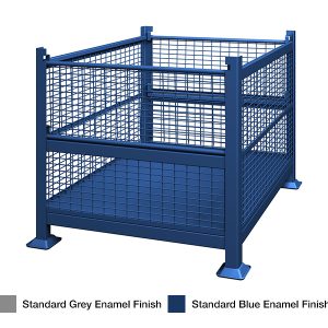 Rigid 2-Gate Wire Mesh Bin, Blue Finish.